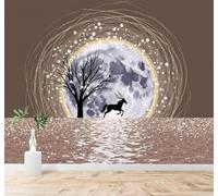 3D Carta da Parati Sagoma Di Un Cervo Che Corre Luna Piena Cielo Stellato | Texture in Seta di Alta Qualità Ideale per Studi Uffici Sale da Pranzo Divani Camere Letto Soggiorni Dietro la TV-250cm×170cm