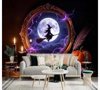3D Carta Da Parati Scopa Strega Fulmine Luna Piena | Facile da Installare Ideale per Decorazioni di Lusso su Misura Uffici Soggiorni Camere Letto Pareti Dietro il TV-430cm×300cm