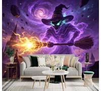 3D Carta Da Parati Scopa Strega Viola Via Lattea | Facile da Installare Ideale per Decorazioni di Lusso su Misura Uffici Soggiorni Camere Letto Pareti Dietro il TV-250cm×170cm
