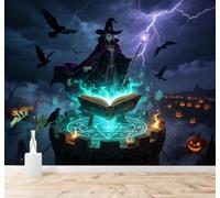 3D Carta Da Parati Strega Corvo Zucca Fulmine | Facile da Installare Ideale per Decorazioni di Lusso su Misura Uffici Soggiorni Camere Letto Pareti Dietro il TV-430cm×300cm