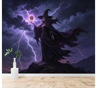 3D Carta Da Parati Strega Viola Fulmine Cielo Notturno | Facile da Installare Ideale per Decorazioni di Lusso su Misura Uffici Soggiorni Camere Letto Pareti Dietro il TV-350cm×256cm