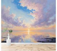 3D Carta da Parati Tramonto Dai Colori Vivaci Mare Calmo Nuvole Cielo | Seta Testurizzata di Alta Qualità Ideale per Studio Sala Pranzo Soggiorno Camera Letto Divano Decorazione TV Muro-350cm×256cm