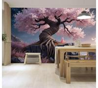 3D Carta da Parati Tridimensionale Bello Albero Scogliera Cielo Stellato | Texture in Seta di Alta Qualità Ideale per Studi Uffici Sale da Pranzo Divani Camere Letto Soggiorni Dietro la TV-250cm×170cm