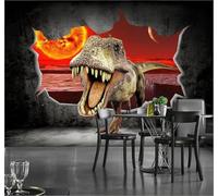3D Carta Da Parati Tridimensionale Cartoon Dinosauri Muro Rotto Pianeta | Facile da Installare Ideale per Decorazioni di Lusso su Misura Uffici Soggiorni Camere Letto Pareti Dietro il TV-250cm×170cm