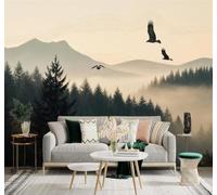 3D Carta da Parati Tridimensionale Foresta Avvolta Dalla Nebbia Uccelli | Texture in Seta di Alta Qualità Ideale per Studi Uffici Sale da Pranzo Divani Camere Letto Soggiorni Dietro la TV-150cm×105cm