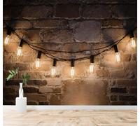 3D Carta da Parati Tridimensionale Retrò Muro Di Mattoni Lampada Luce Calda | Tessuto in Seta Con Trama Raffinata Ideale per Soggiorni Camere da Letto Studi Uffici Sale Pranzo Pareti Dietro-150cm×105cm