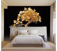 3D Carta da Parati Tridimensionale Stile Casual Chic Albero Bonsai Dorato | Texture in Seta di Alta Qualità Ideale per Studi Uffici Sale da Pranzo Divani Camere Letto Soggiorni Dietro la TV-250cm×170cm