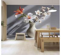 3D Carta da Parati Vaso In Ceramica Con Gigli E Rami | Texture in Seta di Alta Qualità Ideale per Studi Uffici Sale da Pranzo Divani Camere Letto Soggiorni Dietro la TV-150cm×105cm