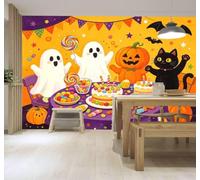 3D Carta Da Parati Zucca Gatto Nero Torta Caramelle | Facile da Installare Ideale per Decorazioni di Lusso su Misura Uffici Soggiorni Camere Letto Pareti Dietro il TV-200cm×140cm