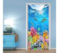3D Cartoon Underwater World Door Sticker Camera da letto per bambini PVC autoadesivo impermeabile Home Design Stickers murali Carta da parati in vinile Decor