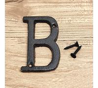3D Casa Placca Numeri 0-9 Lettera A-Z Nero Ghisa 8cm Metallo Porta Targa Digitale Segno con Vite Alfabeto Outdoor Anti-Ruggine Esterno Signage Appartamento Albergo Strada Casella Posta (B)