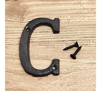 3D Casa Placca Numeri 0-9 Lettera A-Z Nero Ghisa 8cm Metallo Porta Targa Digitale Segno con Vite Alfabeto Outdoor Anti-Ruggine Esterno Signage Appartamento Albergo Strada Casella Posta (C)