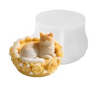 3D Cat on Rose Bed Candle Molds, Silicone Chocolate and Soap Moulds with Sturdy Feature, DIYs Craft Accessory, Molds for Plaster, Resin, and Fondant, Creative Tool for Home, Farmhouse, Holiday