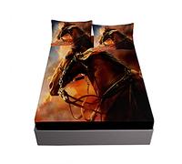 3D Cavallo Stampa Set di Lenzuola con 2 Federe, Ouduo Microfibra Lenzuolo sotto con Angoli profondità 30cm ed Elastic per Letto Singolo Matrimoniale King Size (Cavallo Arancione,160x200x30cm)