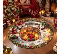 3D Christmas Rugs Optical Illusion Round Mat Vortex Area Floor Decor Carpet | 39 Inch Non-slip Holiday Rug Festive Printing Xmas Tree Skirt for Living Room Fireplace Entryway Seasonal(A)