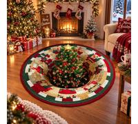 3D Christmas Rugs Optical Illusion Round Mat Vortex Area Floor Decor Carpet | 39 Inch Non-slip Holiday Rug Festive Printing Xmas Tree Skirt for Living Room Fireplace Entryway Seasonal(H)