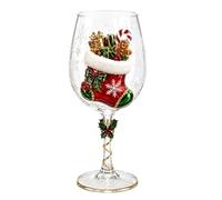 3D Christmas Wine Glass Art Cup With Elegant Stems, With Cute Santa Snowman