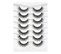 3D Ciglia finte Look Naturale Occhio di gatto Wispy Ciglia finte Breve Croce Morbide Riutilizzabili Clear BandLashes 7 Pairs Happy Heartbeat (No.203)