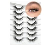 3D Ciglia finte Look Naturale Occhio di gatto Wispy Ciglia finte Breve Croce Morbide Riutilizzabili Clear BandLashes 7 Pairs Happy Heartbeat (No.219)