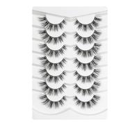 3D Ciglia finte Look Naturale Occhio di gatto Wispy Ciglia finte Breve Croce Morbide Riutilizzabili Clear BandLashes 7 Pairs Happy Heartbeat (No.199)