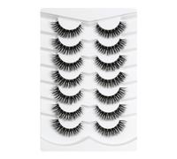 3D Ciglia finte Look Naturale Occhio di gatto Wispy Ciglia finte Breve Croce Morbide Riutilizzabili Clear BandLashes 7 Pairs Happy Heartbeat (No.197)