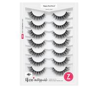 3D Ciglia finte Look Naturale Occhio di gatto Wispy Ciglia finte Breve Croce Morbide Riutilizzabili Clear BandLashes 7 Pairs Happy Heartbeat (No.200)