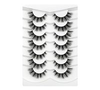 3D Ciglia finte Look Naturale Occhio di gatto Wispy Ciglia finte Breve Croce Morbide Riutilizzabili Clear BandLashes 7 Pairs Happy Heartbeat (No.368)