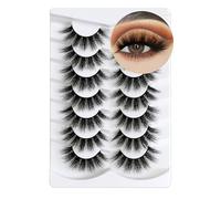 3D Ciglia finte Look Naturale Occhio di gatto Wispy Ciglia finte Breve Croce Morbide Riutilizzabili Clear BandLashes 7 Pairs Happy Heartbeat (No.363)