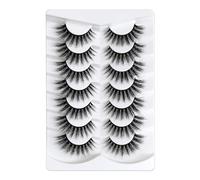3D Ciglia finte Look Naturale Occhio di gatto Wispy Ciglia finte Breve Croce Morbide Riutilizzabili Clear BandLashes 7 Pairs Happy Heartbeat (No.365)