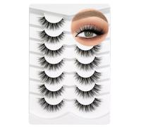 3D Ciglia finte Look Naturale Occhio di gatto Wispy Ciglia finte Breve Croce Morbide Riutilizzabili Clear BandLashes 7 Pairs Happy Heartbeat (No.212)