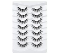 3D Clear Band Ciglia finte Look Naturale Occhio di gatto Wispy Ciglia finte Breve Supernaturale Croce Morbide Riutilizzabili Lashes 7 Pairs-Happy Heartbeat(No.213)