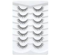 3D Clear Band Ciglia finte Look Naturale Occhio di gatto Wispy Ciglia finte Breve Supernaturale Croce Morbide Riutilizzabili Lashes 7 Pairs-Happy Heartbeat(No.210)