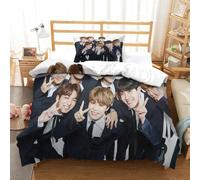 3D Con Stampa Di BTS Biancheria Da Letto 3 Pezzi Set Copripiumino E Federa Coordinata Per Ragazzi E Ragazze,coppie,camera Da Letto,decorazione Single(135x200cm)