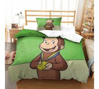 3D Con Stampa Di Curious George Set Di Biancheria Da Letto Con 3 Pezzi Copripiumino Con Chiusura A Cerniera Per Ragazzi E Ragazze,coppie,camera Da Letto,decorazione Single（135x200cm）