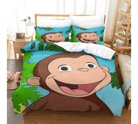 3D Con Stampa Di Curious George Set Di Biancheria Da Letto Con 3 Pezzi Set Copripiumino E Federa Coordinata Per Ragazzi E Ragazze,coppie,camera Da Letto,decorazione Super King（260x220cm）