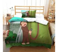 3D Con Stampa Di Curious George Set Di Biancheria Da Letto Con 3 Pezzi Set Copripiumino E Federa Coordinata Per Ragazzi E Ragazze,coppie,camera Da Letto,decorazione Single（135x200cm）