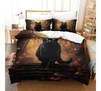 3D Con Stampa Di The Black Cat on The Steps Set Di Biancheria Da Letto Morbido E Accogliente Microfibra Set Copripiumino Per Letto Per Bambini E Bambine Con Chiusura A Cerniera Double(200x200cm)