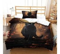 3D Con Stampa Di The Black Cat on The Steps Set Di Biancheria Da Letto Morbido E Accogliente Microfibra Set Copripiumino Per Adulti E Bambini Con Chiusura A Cerniera Single(135x200cm)