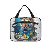 3D Cracked Hole Animal Tigers Borsa da viaggio subacquea da appendere con gancio, borsa da toilette impermeabile multifunzionale per articoli da toeletta essenziali da viaggio Bagno estuche para
