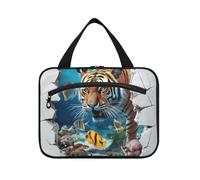 3D Cracked Hole Animal Tigers Underwater Hanging Toiletry Bag Viaggio con gancio, Designer Chic Trucco Borse per Viaggi Donne Crociere bolsos para Hombre, Tigri Animali 3D Cracked Hole Sott'acqua, M