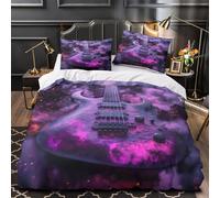 3D Design Printed 3 Pcs Bedding Set Bed Decor Zipper Closure Extra Soft Electric Guitar Comforter Cover Durable Anti-allergic for Kids,Teens,Adults Fantasy Rock Quilt Cover Super king（260x220cm）