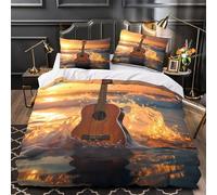 3D Design Printed 3 Pcs Bedding Set Home Decor Zipper Closure Design Guitar at Sunset Duvet Cover Easy Care Hotel Quality for Teenagers,Boys,Women Ocean Wave Comforter Cover Super king（260x220cm）