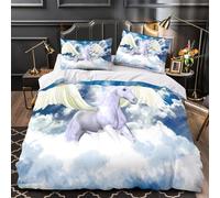 3D Design Printed 3 Pcs Bedding Set Room Decor Ultra Mythical Unicorn Quilt Cover Hypoallergenic Easy Care for Youth,Kids,Adults Fantasy Winged Creature Duvet Cover Single（140x200cm）