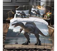 3D Design Printed 3 Pcs Bedding Set Room Decor Ultra Soft Dinosaur Standing Comforter Cover Breathable Wrinkle-Resistant for Kids,Teens,Boys prehistoric Creature Quilt Cover Single（135x200cm）