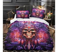 3D Design Printed 3-Piece Bedding Set Bed Decor Zipper Super Skull Warrior Comforter Cover Hypoallergenic Machine Washable for Kids,Adults,Youth fantasy Dark Quilt Cover Super king（260x220cm）