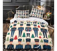 3D Design Printed 3-Piece Bedding Set Bedroom Decor Extra Soft Christmas Soldiers Comforter Cover Breathable Wrinkle-Resistant for Girls,Teens,Boys vector Festive Quilt Cover Single（135x200cm）