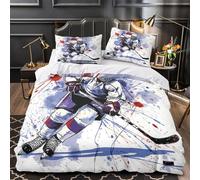 3D Design Printed 3-Piece Bedding Set Bedroom Decor Hidden Zipper Ultra Soft Hockey Player Action Comforter Cover Durable Hotel Quality for Teens,Kids,Women sports Quilt Cover Single（135x200cm）