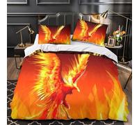 3D Design Printed 3-Piece Bedding Set Bedroom Decor Ultra Mythical Bird Comforter Cover Breathable Anti-allergic for Girls,Kids,Youth Fantasy Fire work Quilt Cover Single（140x200cm）