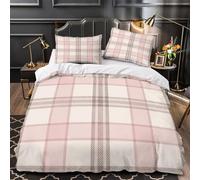 3D Design Printed 3-Piece Bedding Set Home Decor Design Pink Plaid Duvet Cover Easy Care Hypoallergenic for Children,Teenagers,Boys Classic Checkered Home Decor Comforter Cover Single（135x200cm）