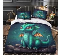 3D Design Printed 3-Piece Bedding Set Home Decor Extra Cute Dragon Baby Duvet Cover Hypoallergenic All Season for Adults,Children,Teens Fantasy Coon Comforter Cover Single（135x200cm）